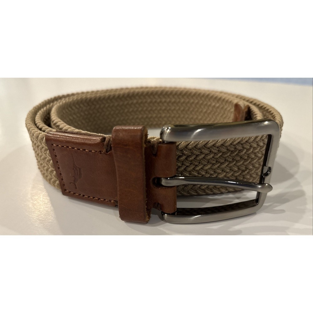Tommy Bahama Woven Flex Belt Leather‎ Khaki Men's L/XL 1-1/4"  Wide